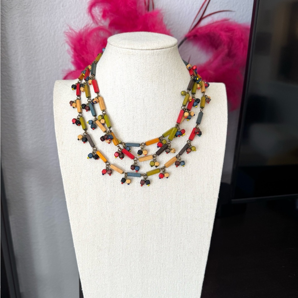 Artisan Multicolor Wood Beaded Necklace - Picture 2 of 9